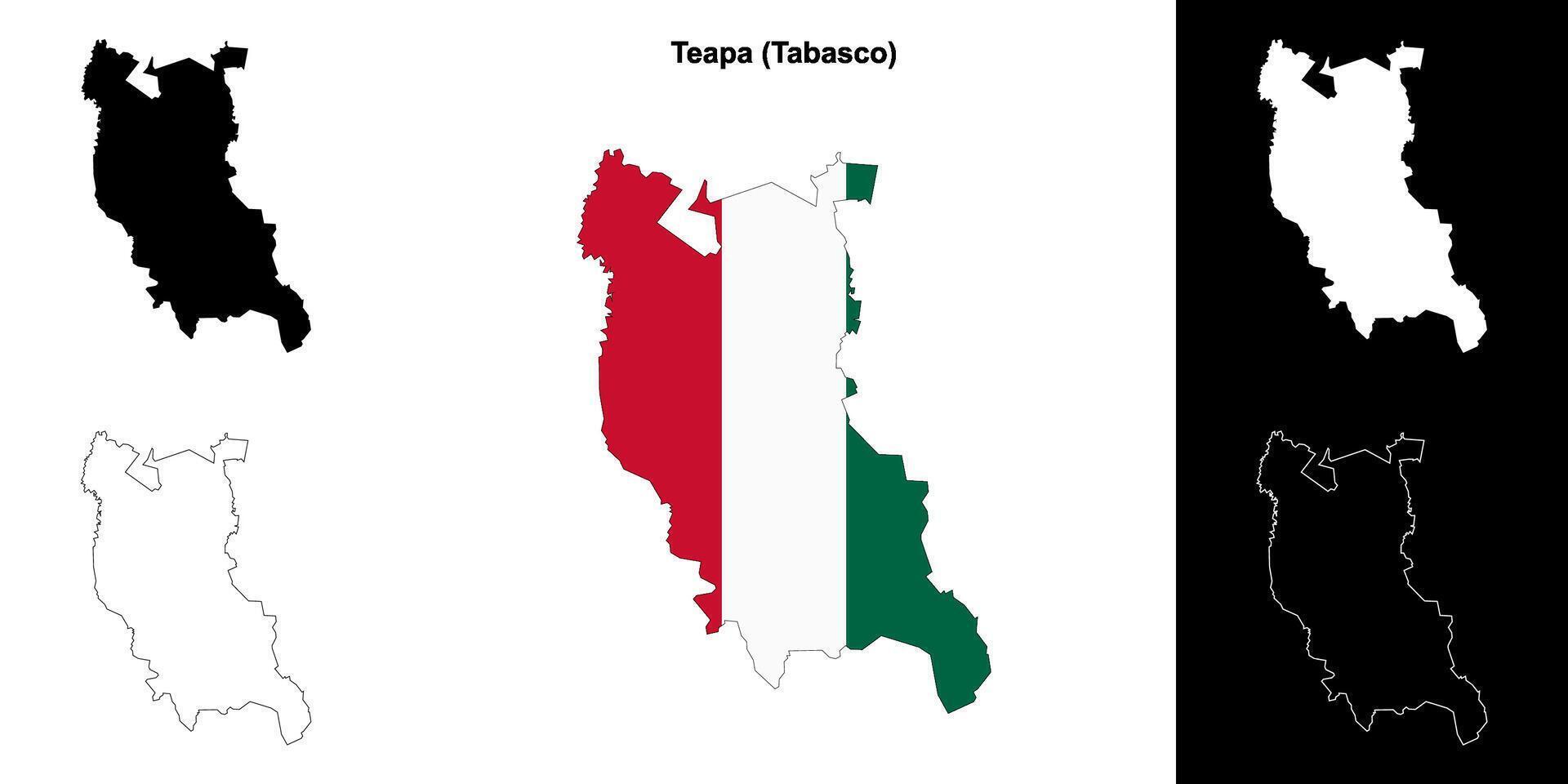 Teapa municipality, Tabasco outline map set vector