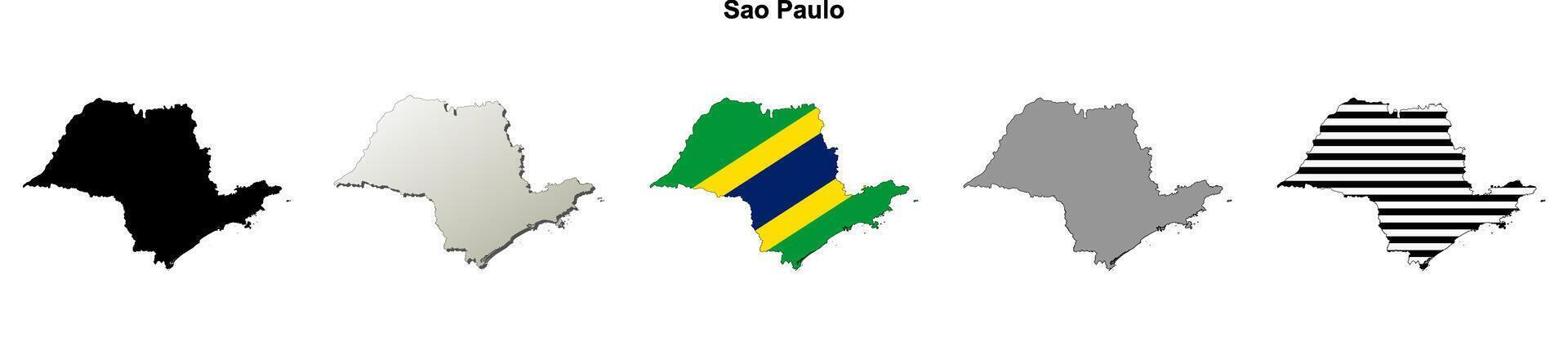 Sao Paulo state, Brazil outline map set vector