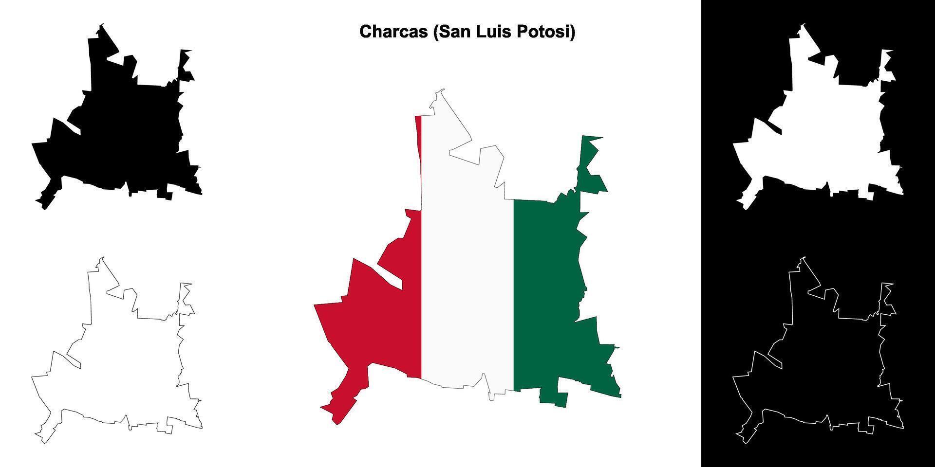 Charcas municipality, San Luis Potosi outline map set vector