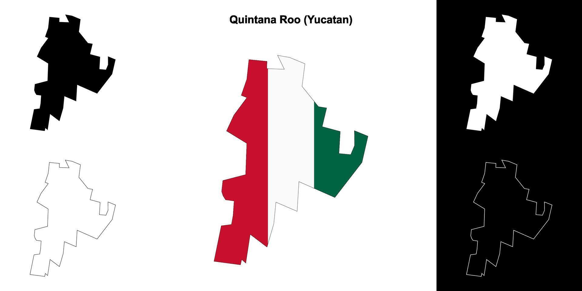 Quintana Roo municipality, Yucatan outline map set vector