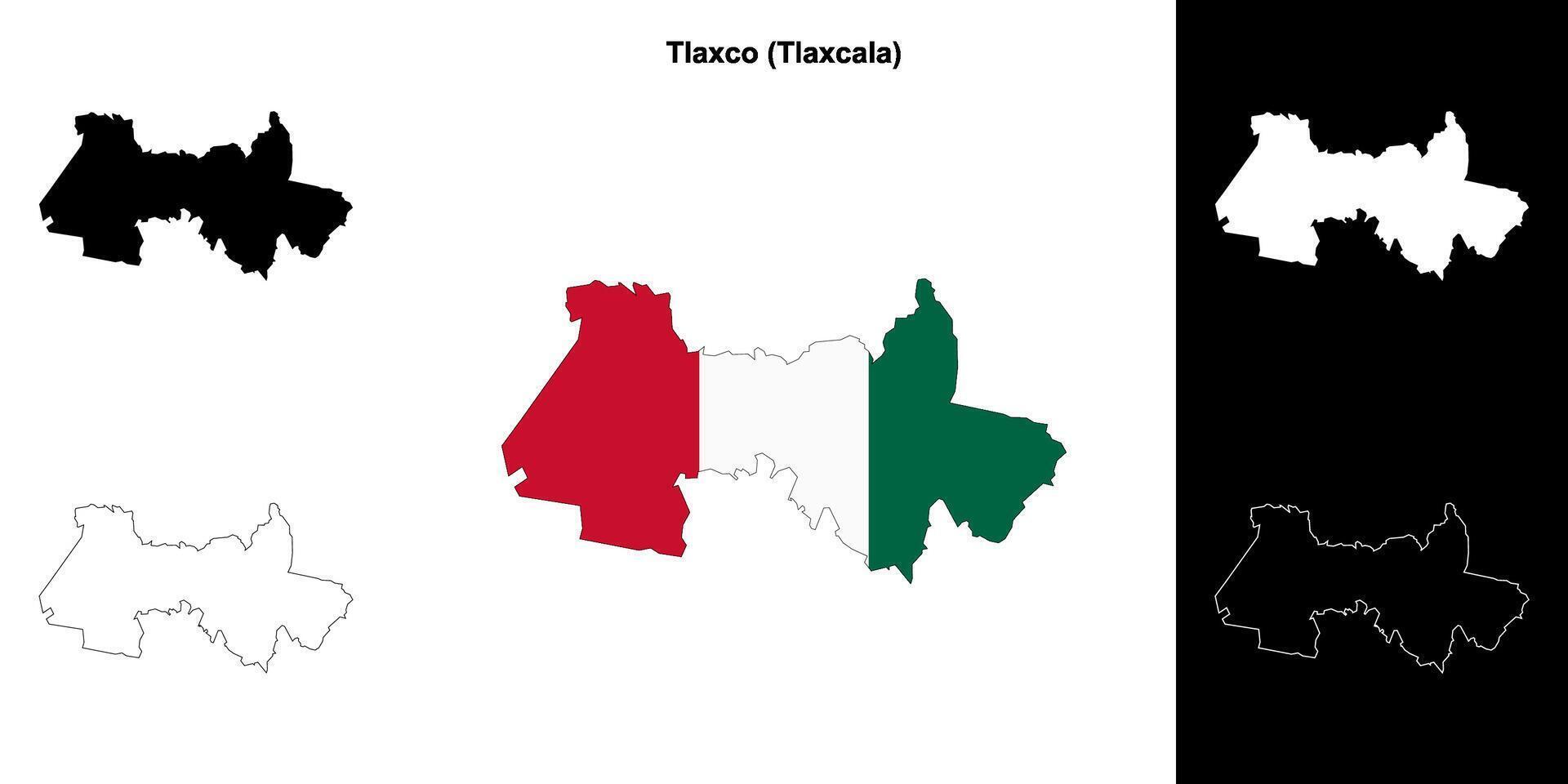 Tlaxco municipality, Tlaxcala outline map set vector