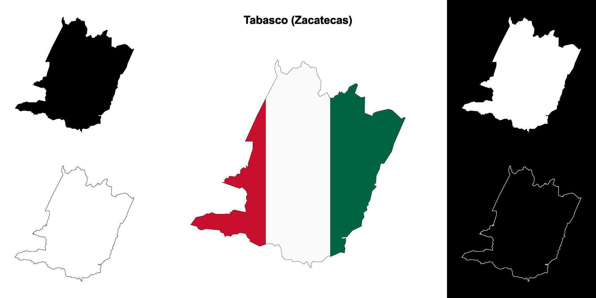Tabasco municipality, Zacatecas outline map set vector