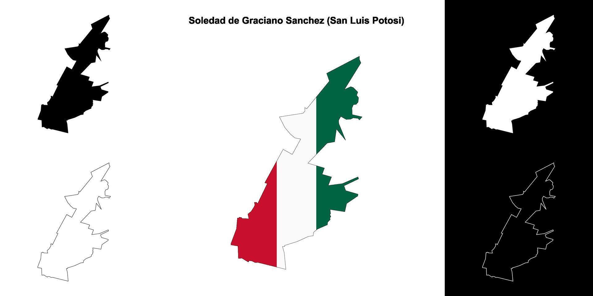 Soledad de Graciano Sanchez municipality, San Luis Potosi outline map set vector