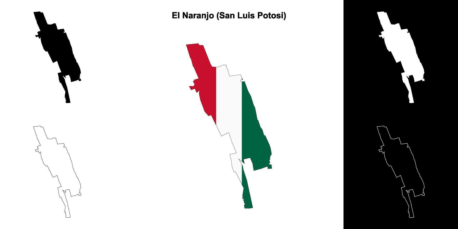 El Naranjo municipality, San Luis Potosi outline map set vector