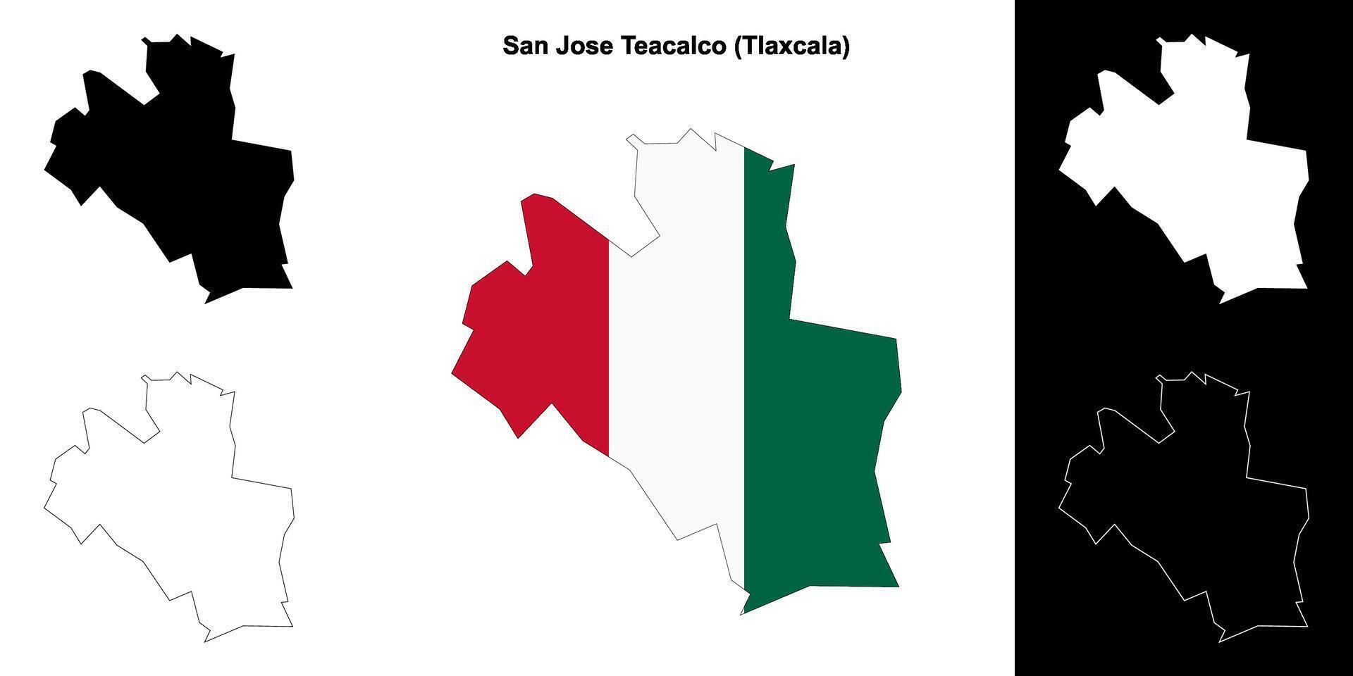 San Jose Teacalco municipality, Tlaxcala outline map set vector