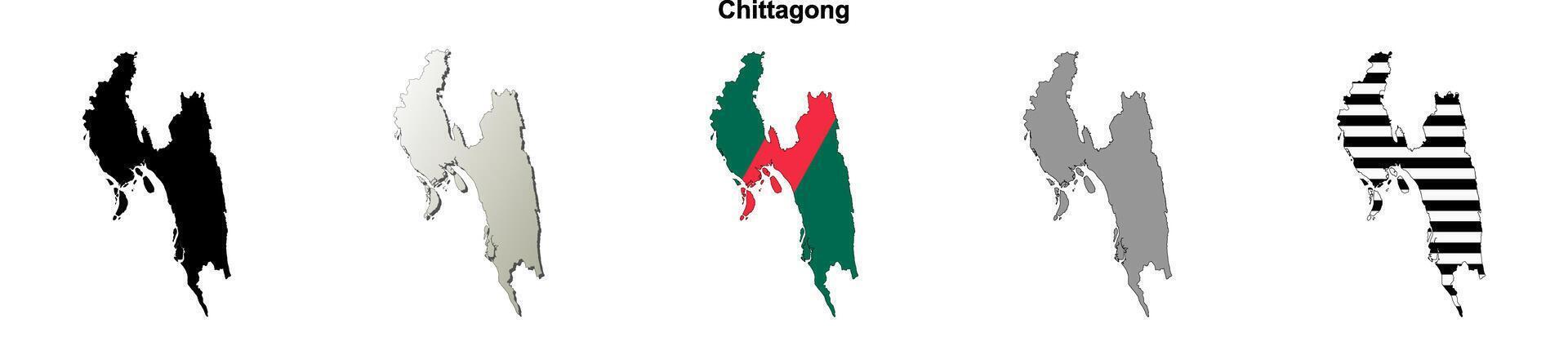 Chittagong division, Bangladesh blank outline map set vector