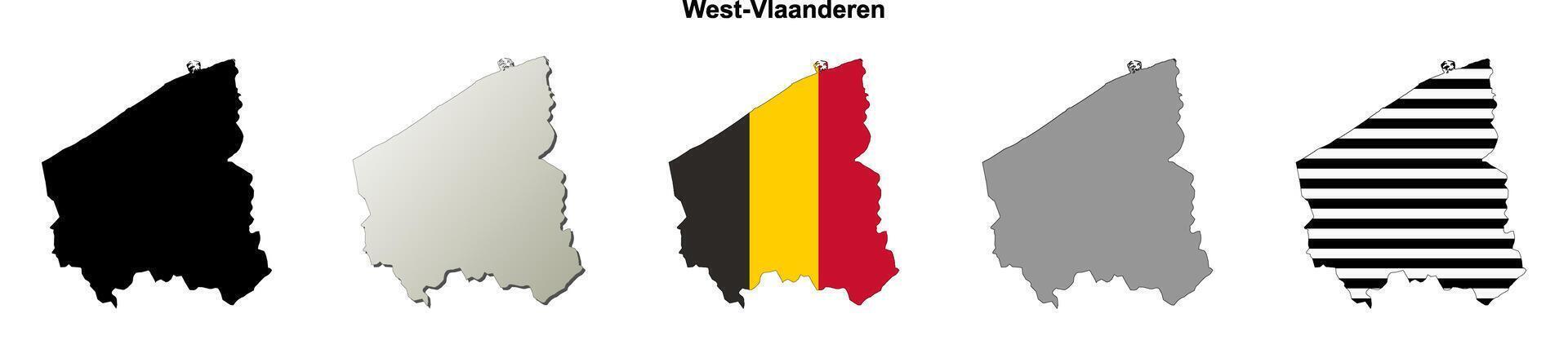 West-Vlaanderen province outline map set vector