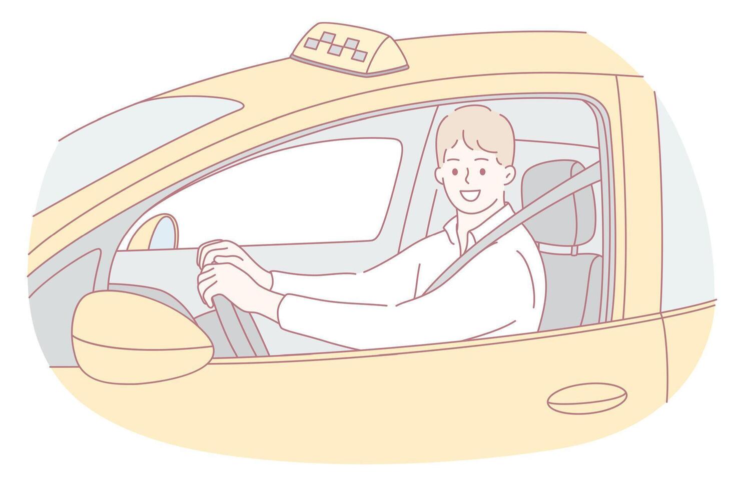 A very friendly taxi driver working in a bright yellow car is ready to assist you with your journey vector