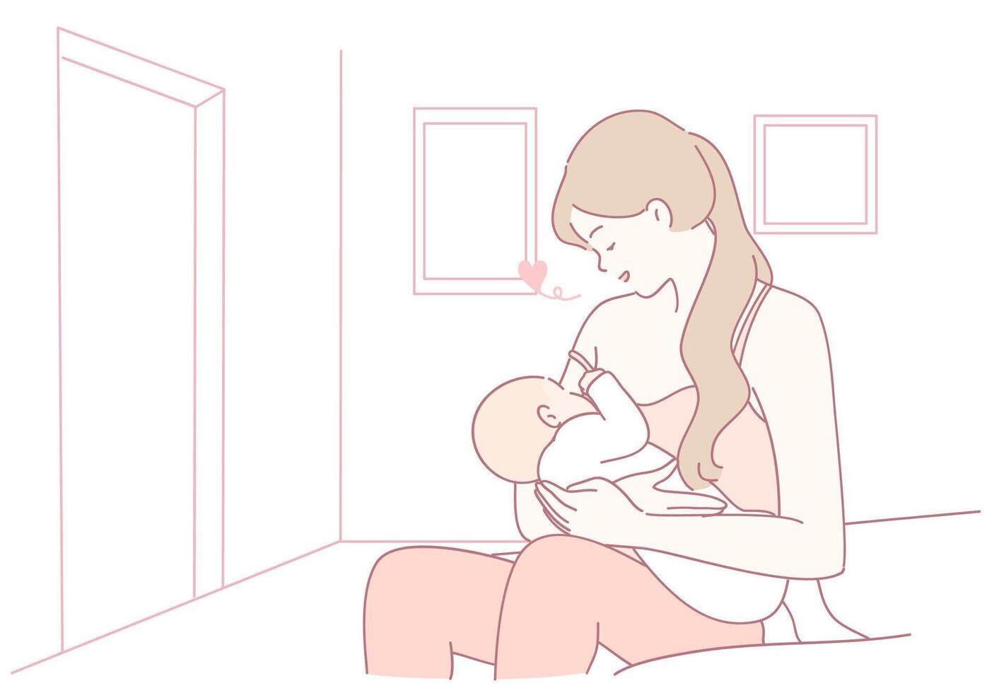 Tender Moment A Cherished Mother Breastfeeding Her Baby in a Calm and Serene Setting vector