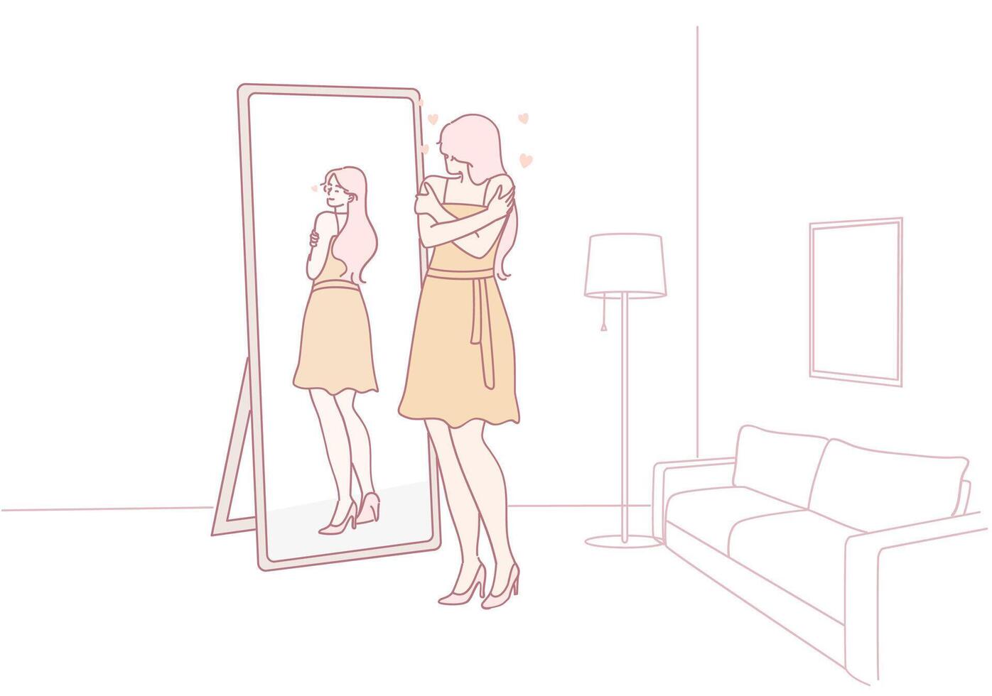 Reflection of SelfEsteem A Womans Deep Introspection while gazing into a Mirror vector