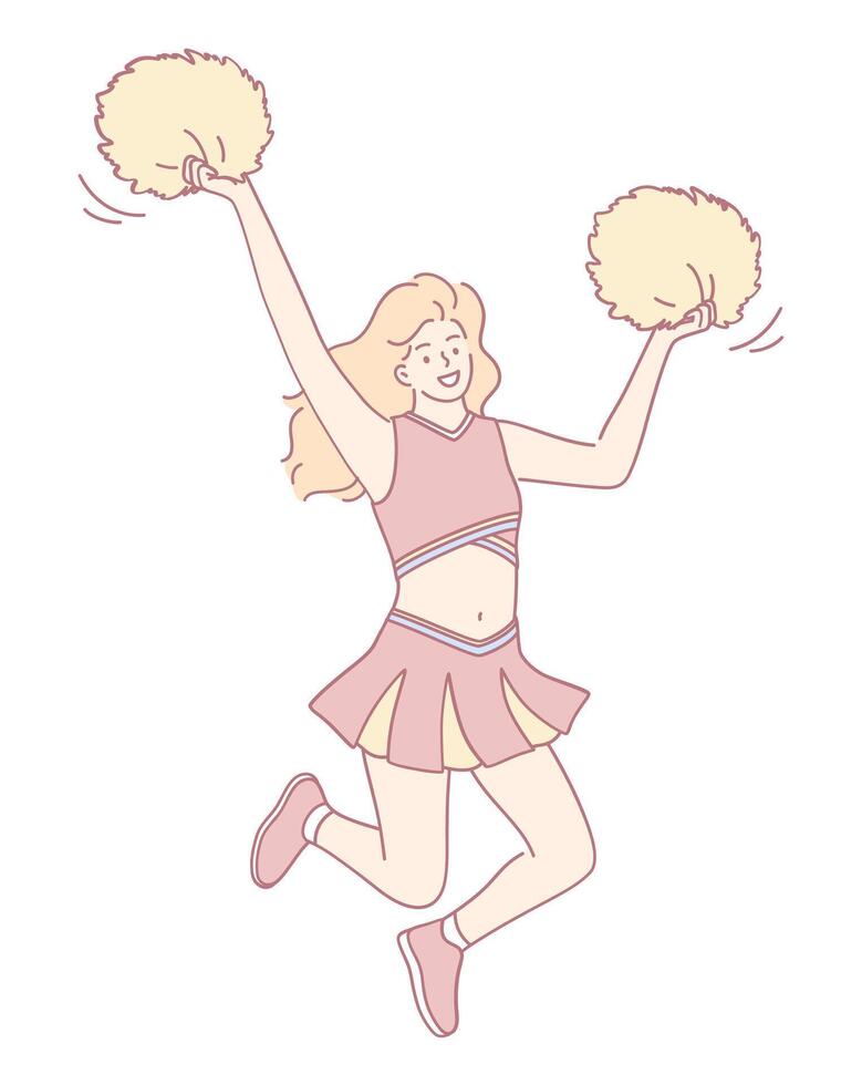 A Cheerleader Joyfully Celebrating with Colorful Pom Poms in an Energetic Display of Enthusiasm vector