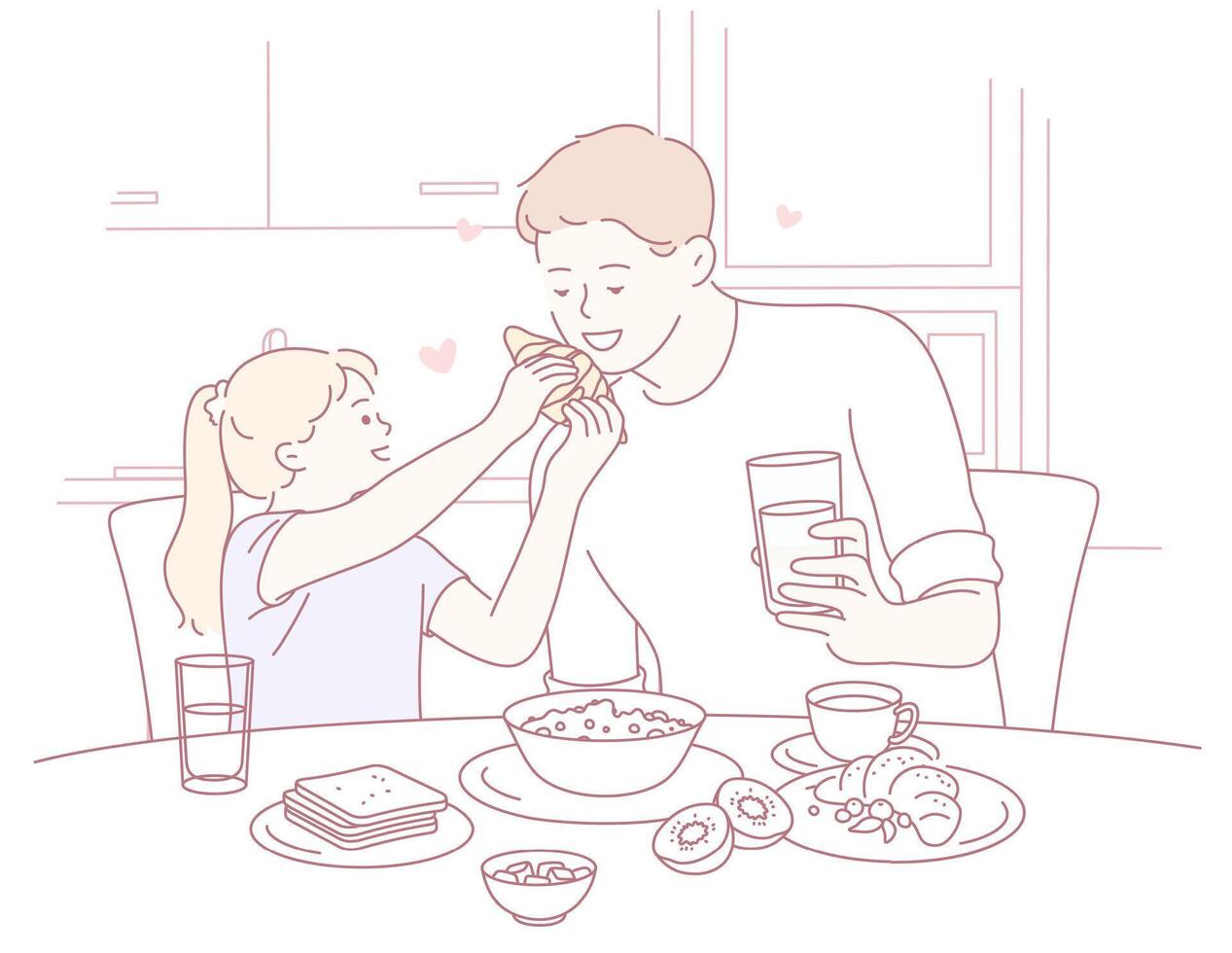 A heartfelt breakfast shared by a caring father and daughter, creating cherished memories vector