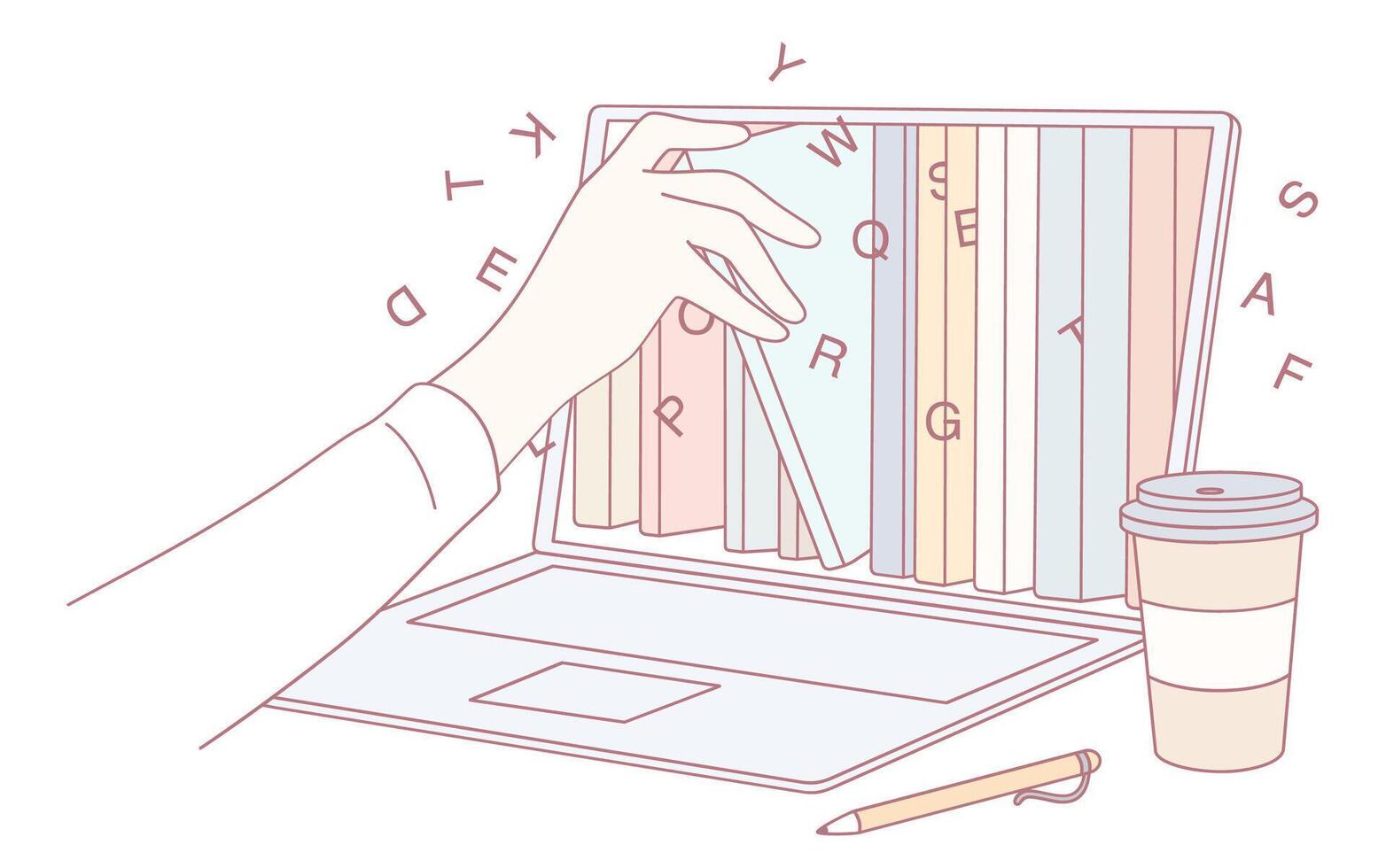 A Creative Work Environment Featuring a Laptop Along with a Freshly Brewed Coffee Drink vector