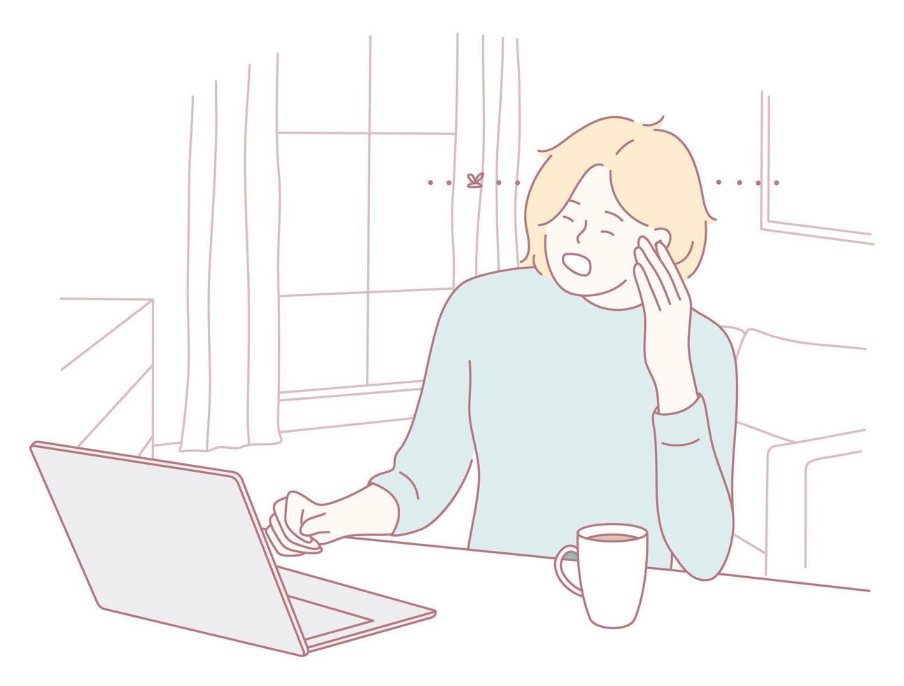 A Stressed Individual Struggling While Working on a Laptop at Home in a Challenging Environment vector