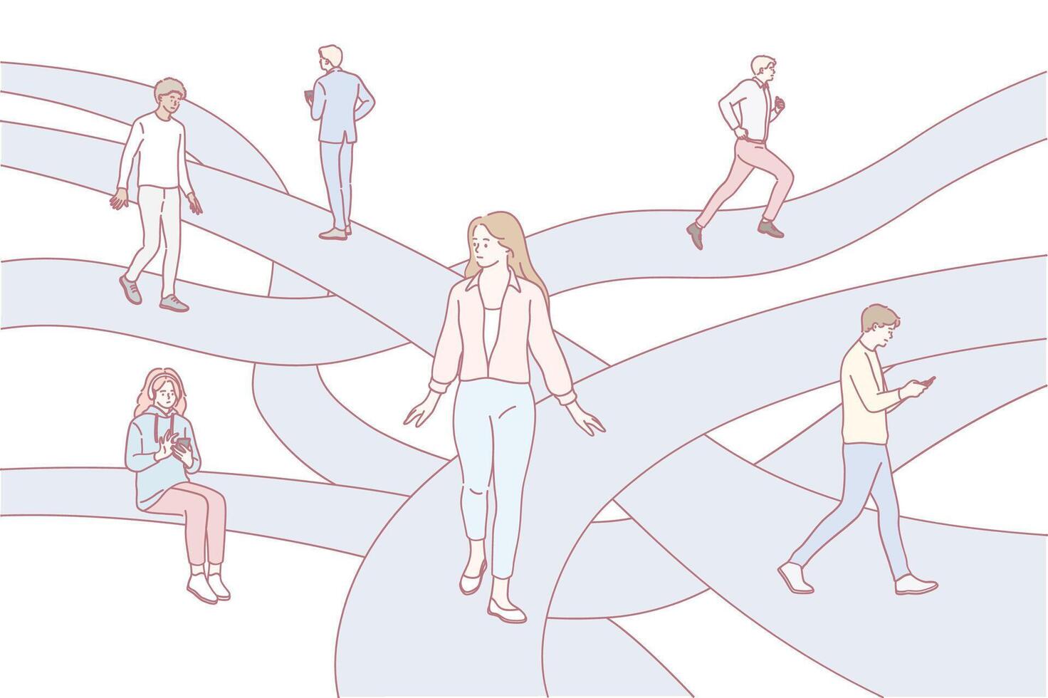 Navigating Lifes Paths Connecting Diverse Individuals Through Various Routes and Experiences vector