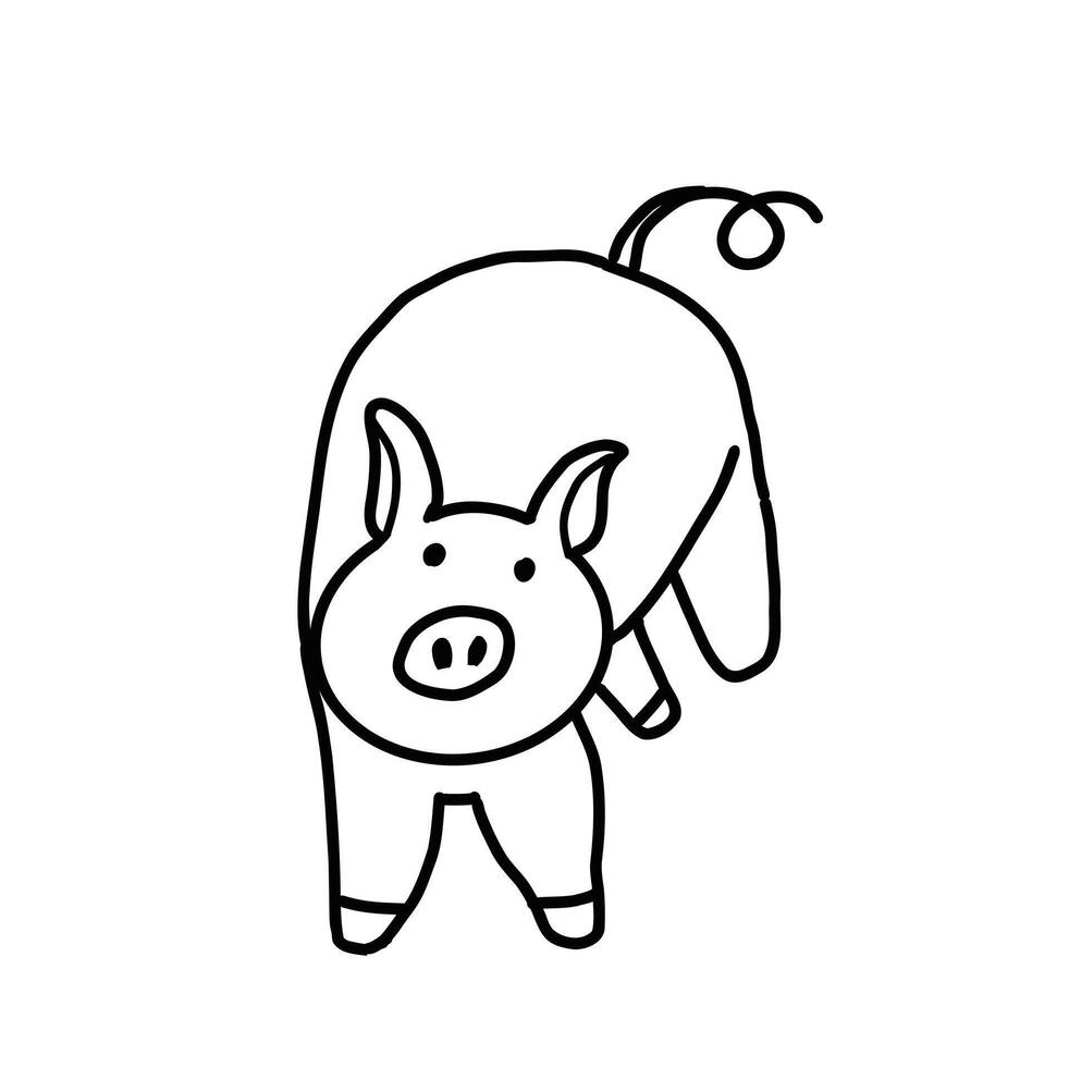 black and white line. Cute Pig on white background. Cartoon Style Illustration vector