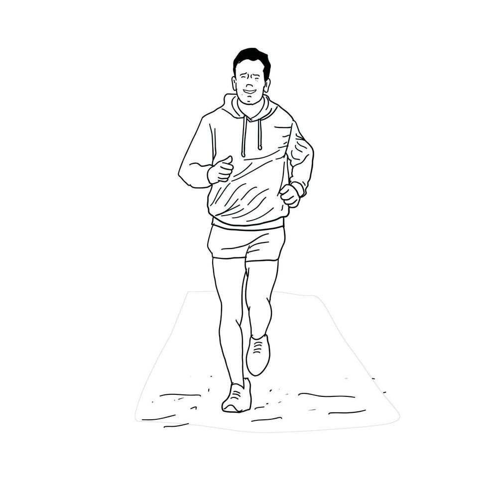 black and white line. men are exercising running. Cartoon Style Illustration vector
