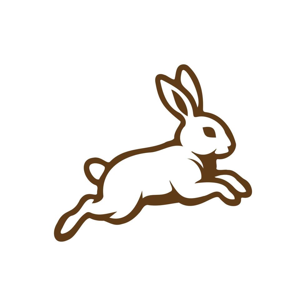 Happy Bunny rabbit running leaping Jumping line art illustration. vector