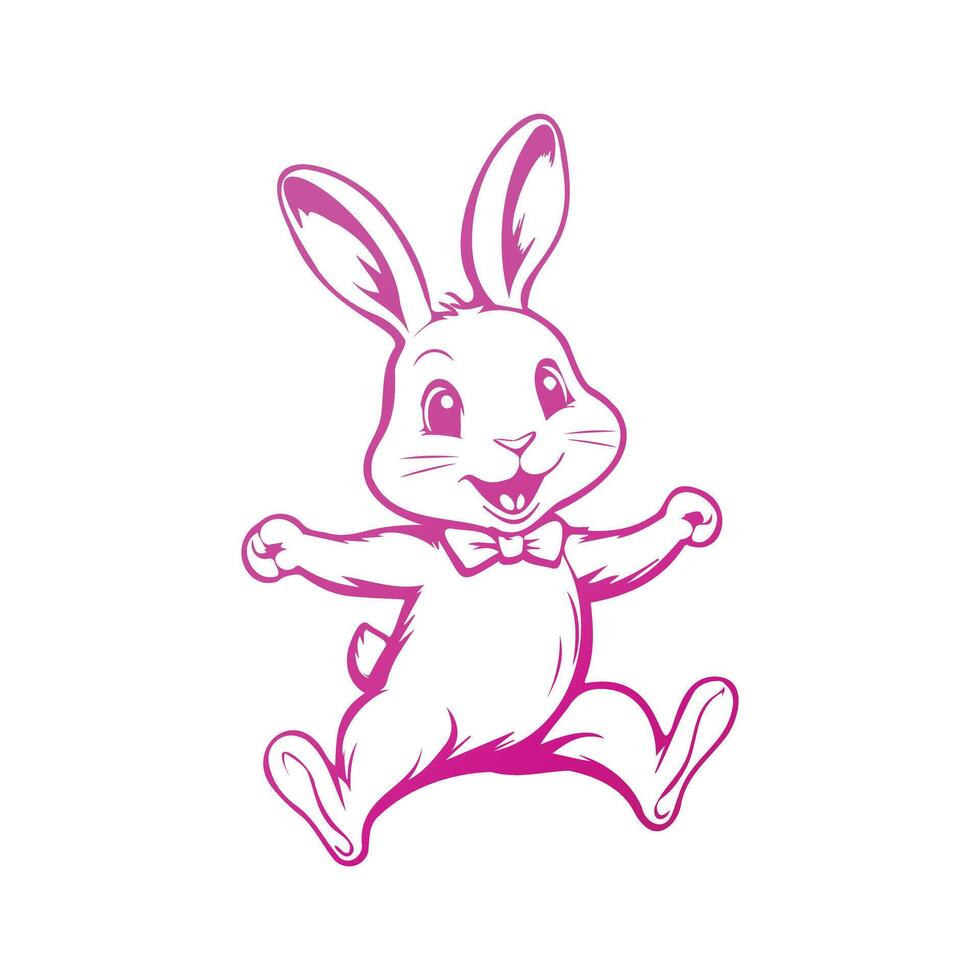 Happy Bunny rabbit Jumping silhouette line art illustration. vector