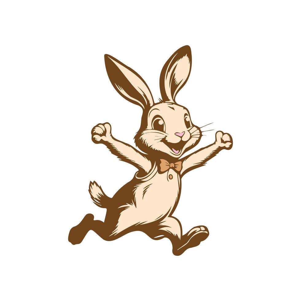 Happy Bunny rabbit running Jumping silhouette line art illustration. vector