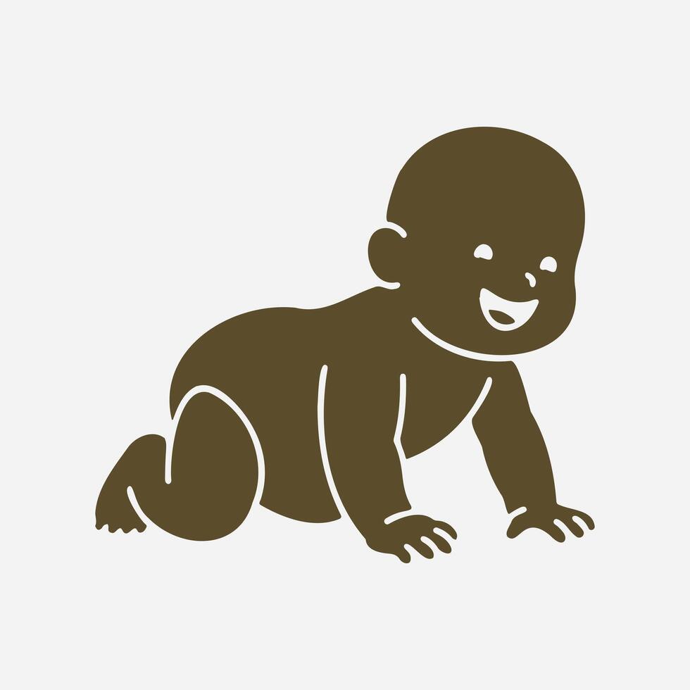 Baby Crawling Silhouette Icon, Cute Adorable Crawling Infant toddler baby cartoon style illustration. vector