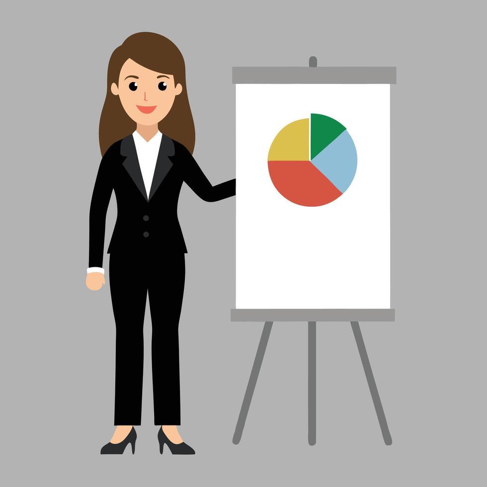 Business woman pointing at a board vector
