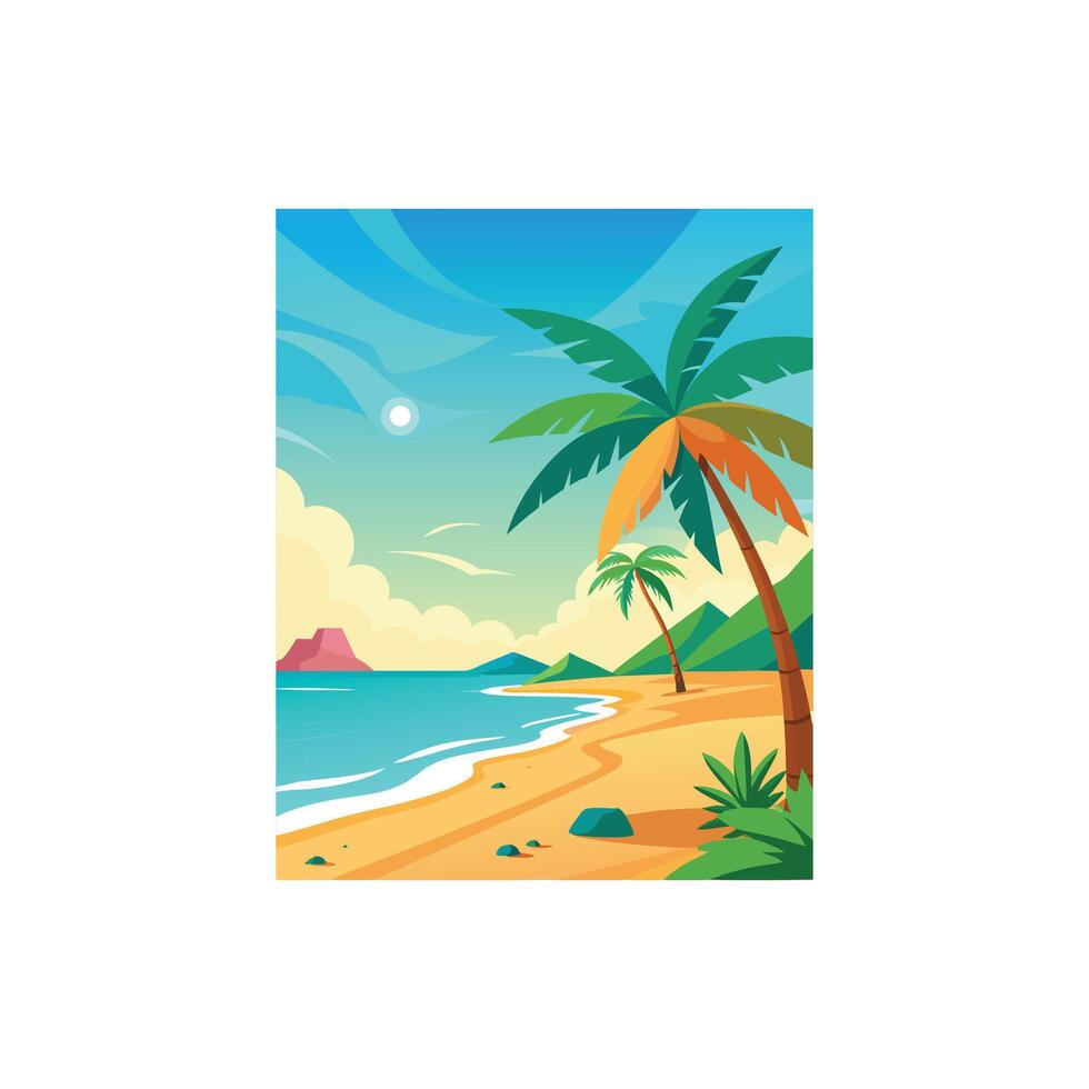 Tropical Coastline with Palm Trees Illustration Design vector