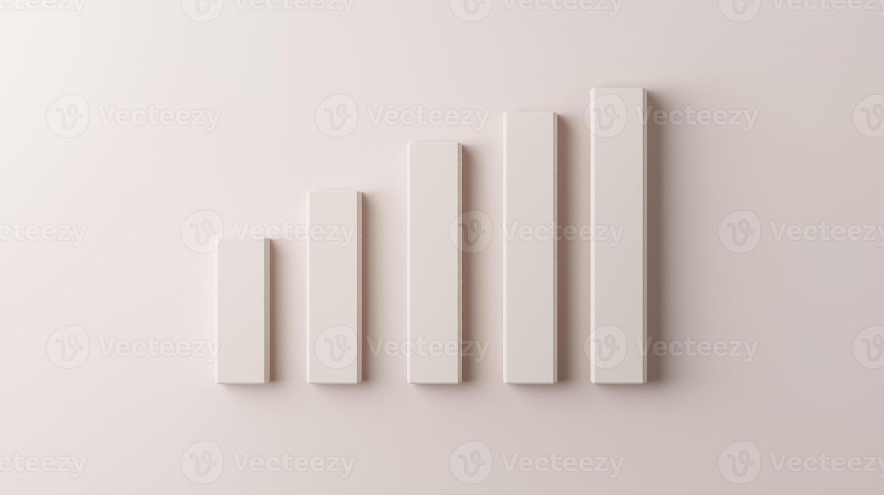 Abstract white three-dimensional bar chart showing ascending values against light neutral background photo