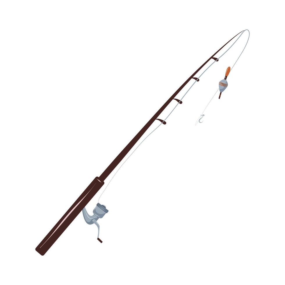 Fishing rod on white background. Equipment for summer outdoor recreation. Isolated illustration vector