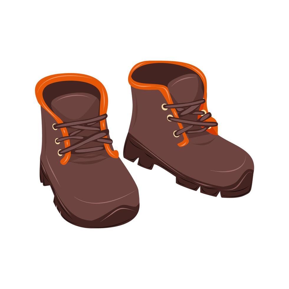 Hiking boots for forest walks, camping and picnics. Summer outdoor recreation. Isolated illustration on white background. vector