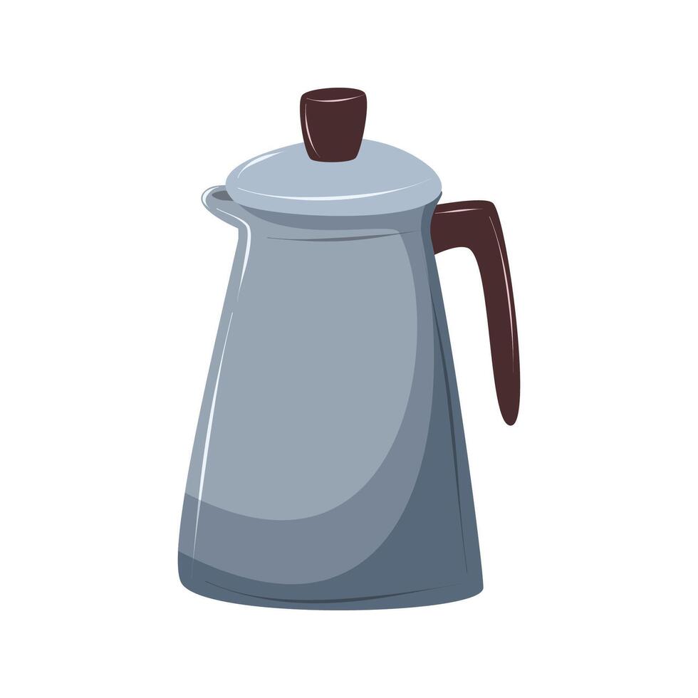 Gray metal coffee pot for making coffee on a campfire or burner on a white background. Camping equipment and utensils for summer outdoor recreation. Isolated. vector