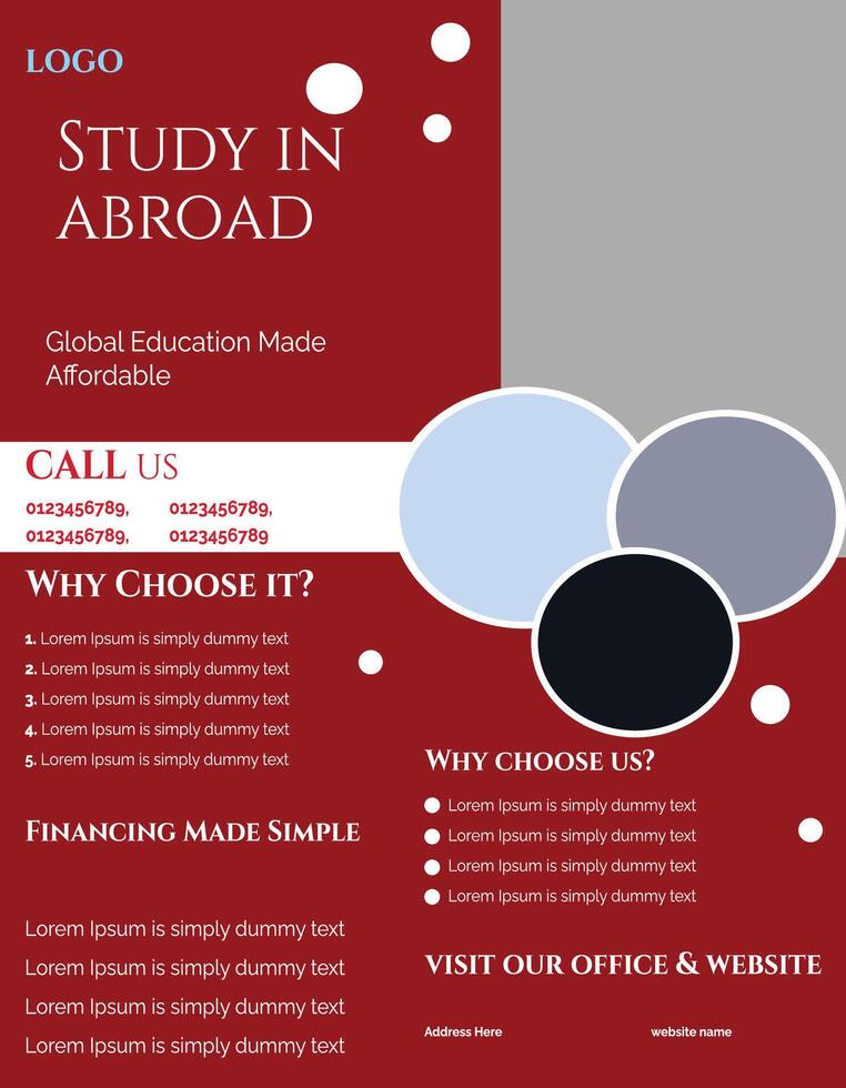 Study abroad flyer, higher education flyer, university admission flyer template design vector