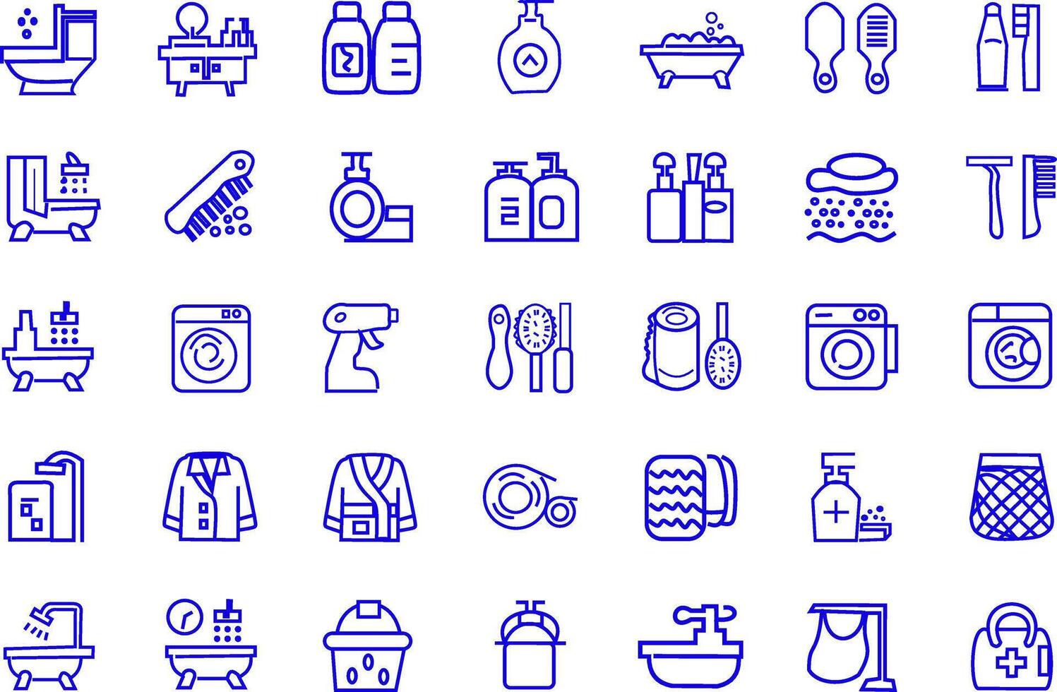 set of 35 outline icons related to bathroom utensils and fixtures vector
