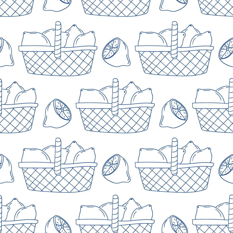 Patterns of baskets filled with snacks and desserts create a playful design vector