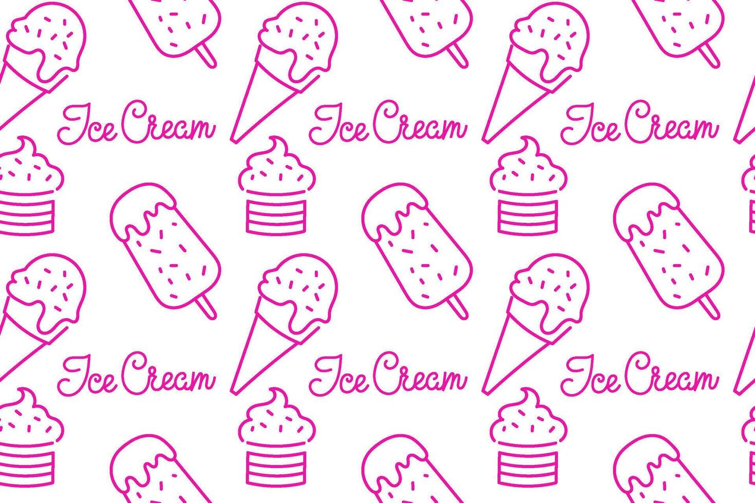 Decorative pattern featuring various ice cream designs in pink and white colors vector