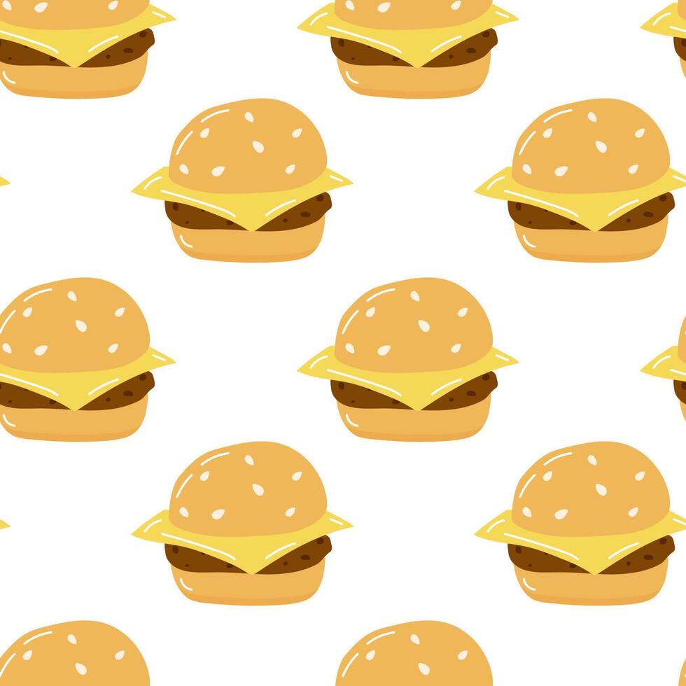 Pattern featuring burgers with cheese on a white background vector