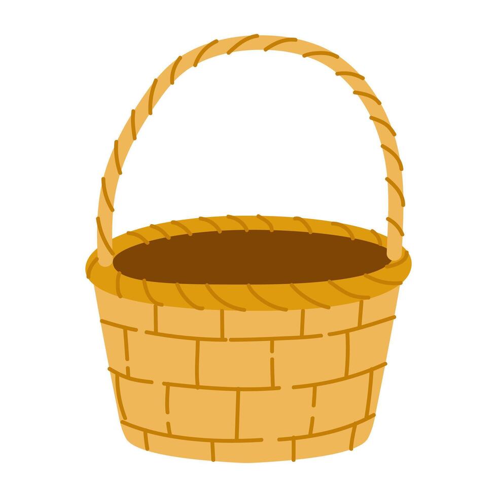 Woven basket with handle perfect for carrying fruits or flowers in outdoor settings vector
