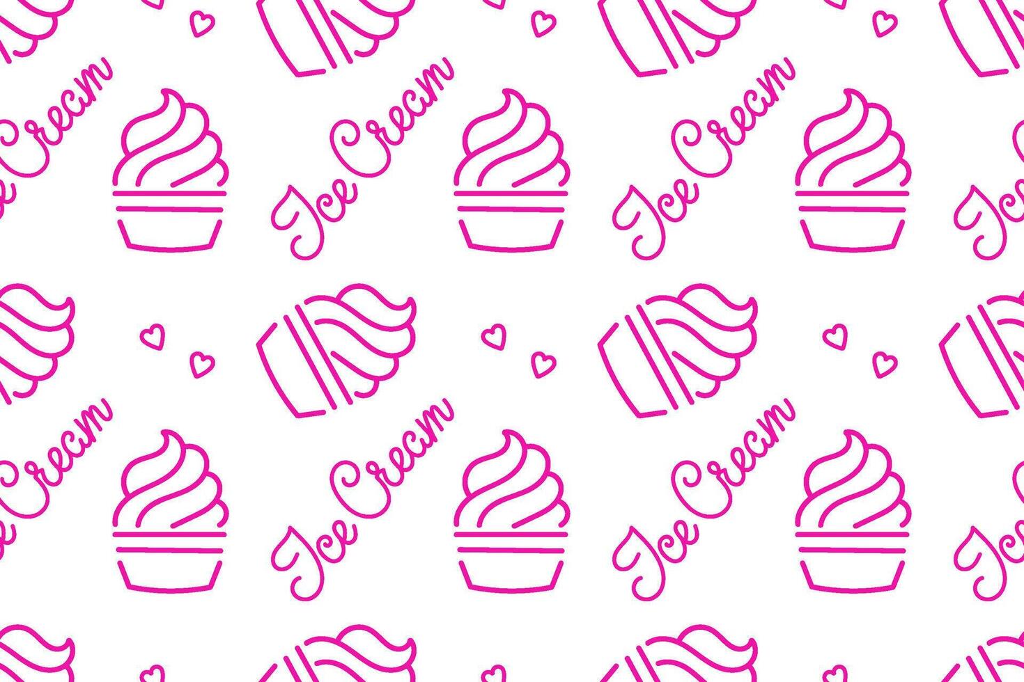 Colorful ice cream pattern with soft serve and playful hearts on a white background vector