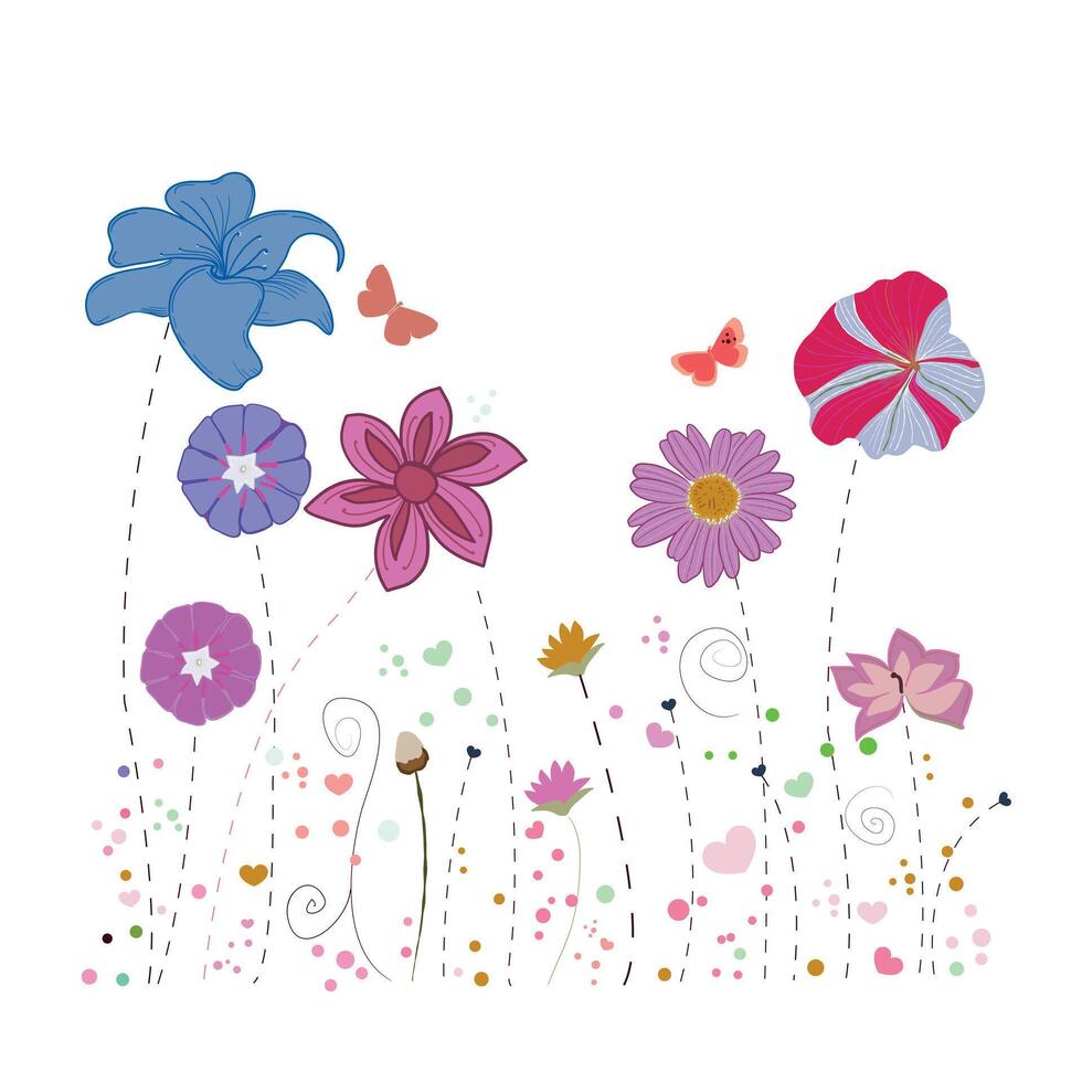 Spring time floral illustration design with butterfly vector