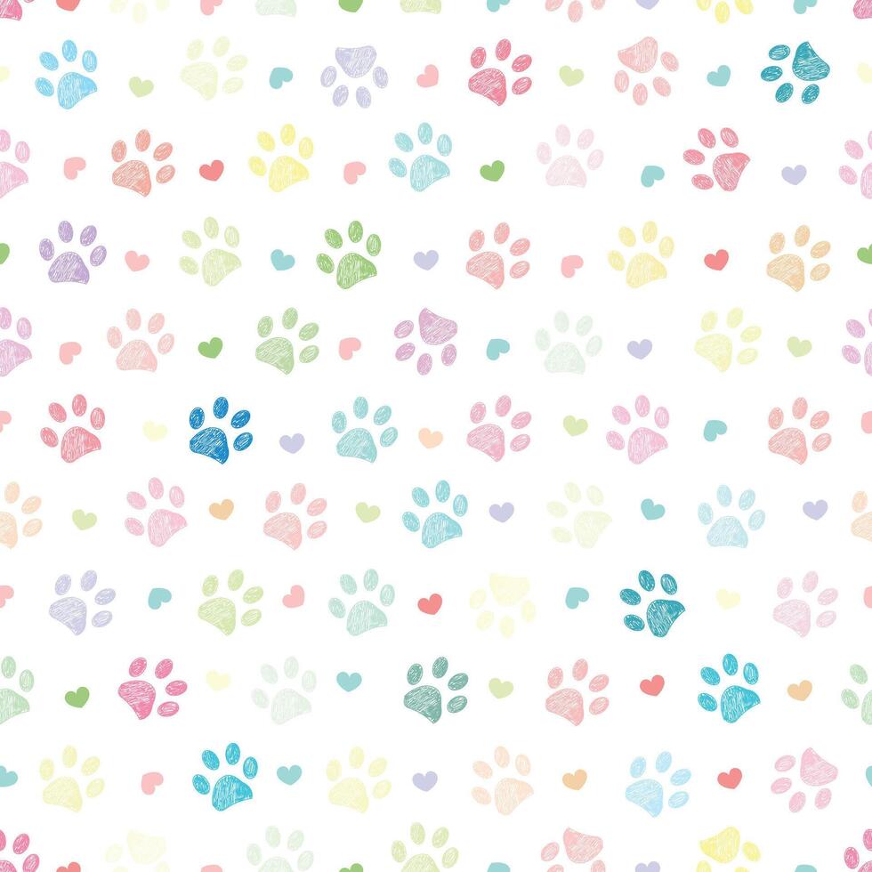Colorful paw prints seamless pattern vector