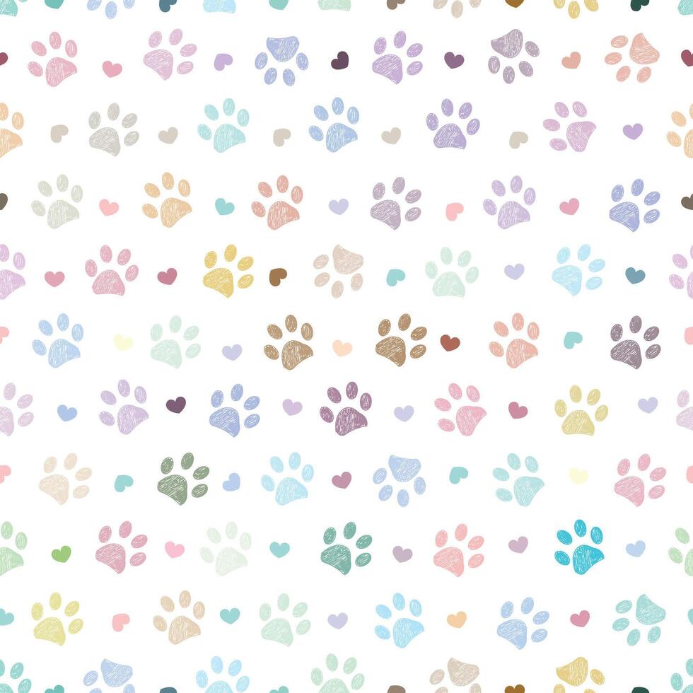 Colorful pastel paw prints seamless pattern vector