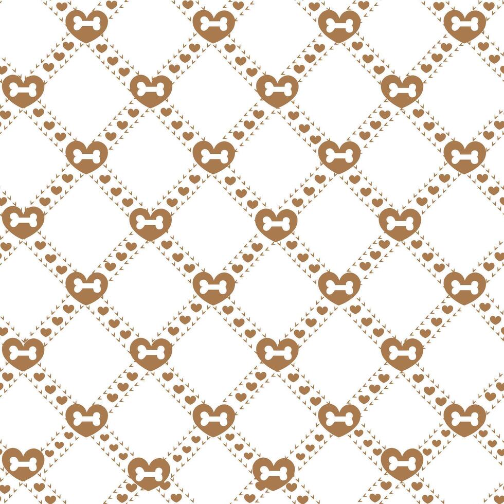 Brown plaid with bones and hearts pattern vector