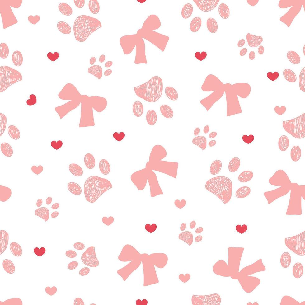 Bow ties, hearts and cute paw prints vector