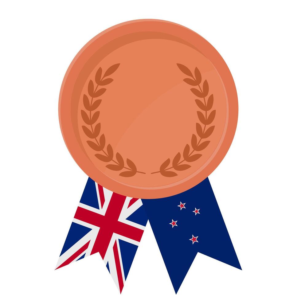 Bronze award medal with New Zealand flag ribbons for winners vector