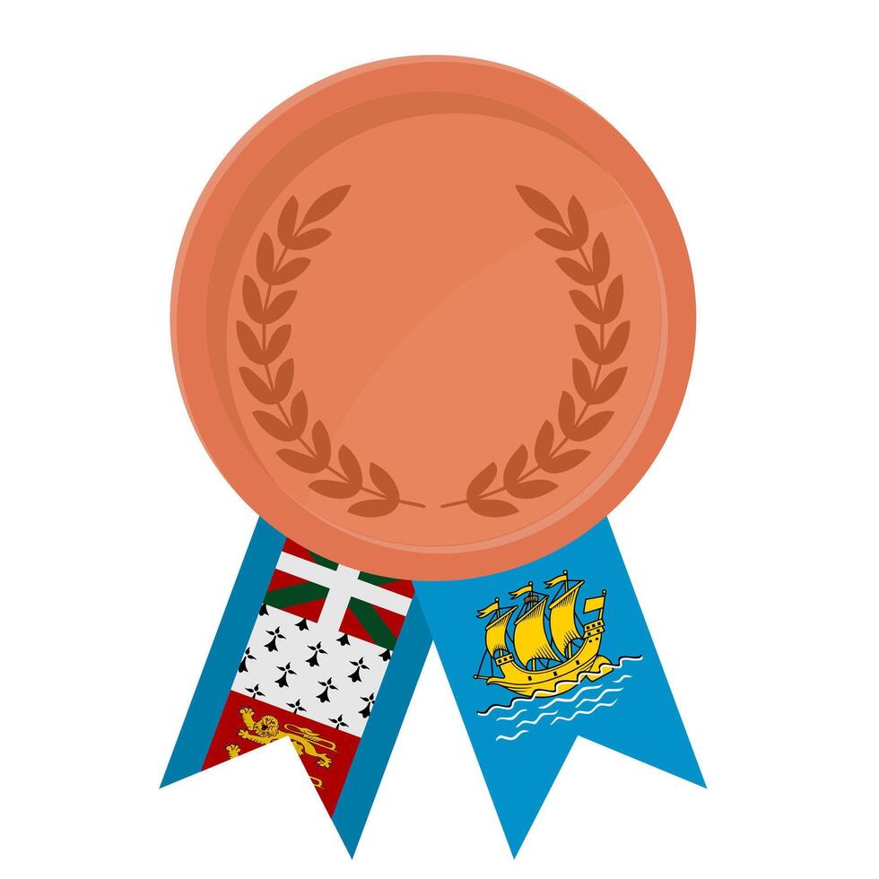 Bronze award medal with Saint Pierre and Miquelon flag ribbons for winners vector