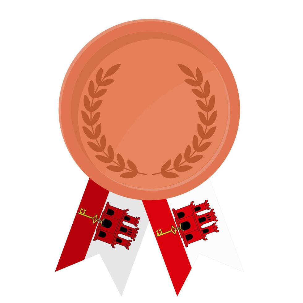 Bronze award medal with Gibraltar flag ribbons for winners vector