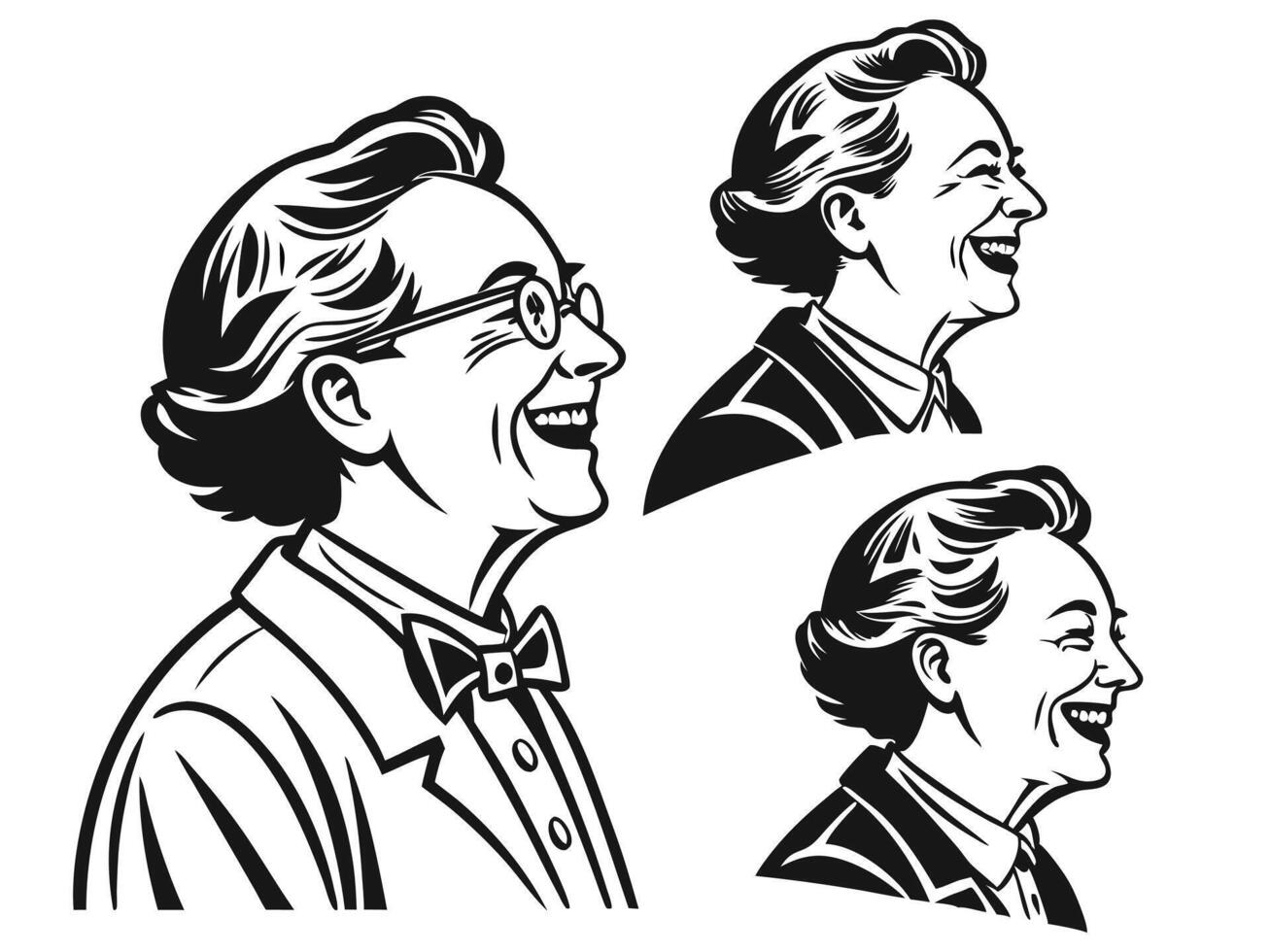 Ink and Expression Stylized Portraits of a Joyful Elder vector