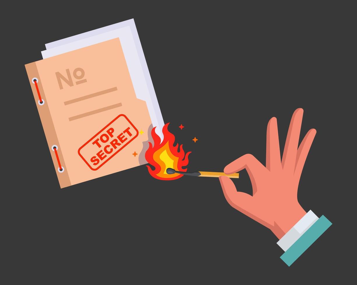 destroy secret documents. set fire to paper. vector
