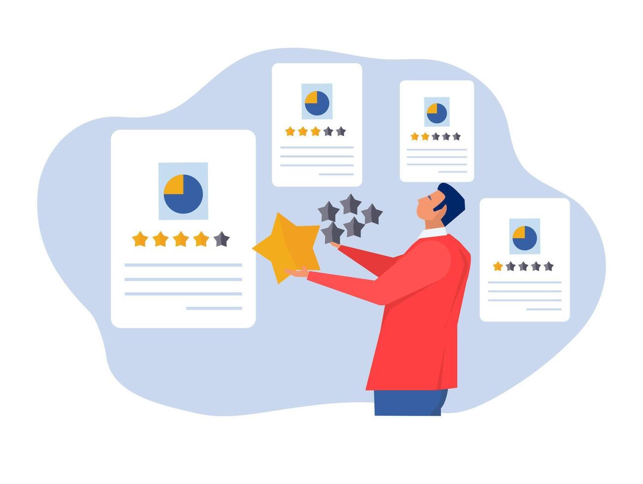 high quality products and services,businessman holding precious high quality stars versus other ordinary stars Quality vs quantity, eliver superior result concept vector