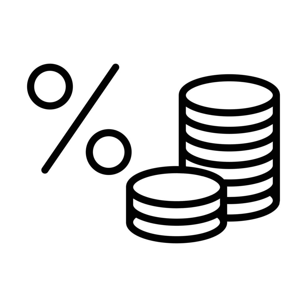 Icon depicting stacks of coins and a percentage sign, symbolizing interest rates or financial growth. vector